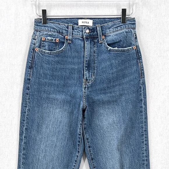PISTOLA Cassie Super High Rise Straight Jean Womens 27 Blue Distressed Destroyed - Picture 5 of 16